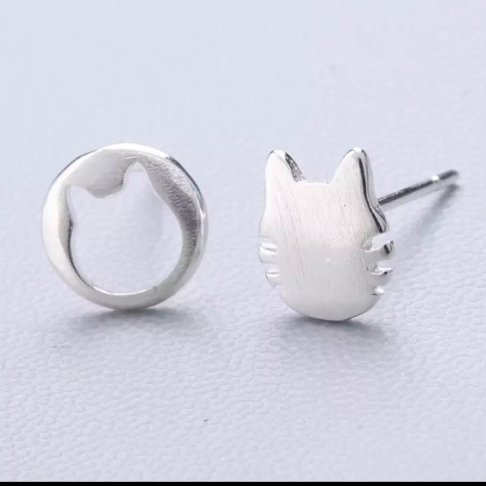 Sterling Silver 925 Cat Stud Earrings